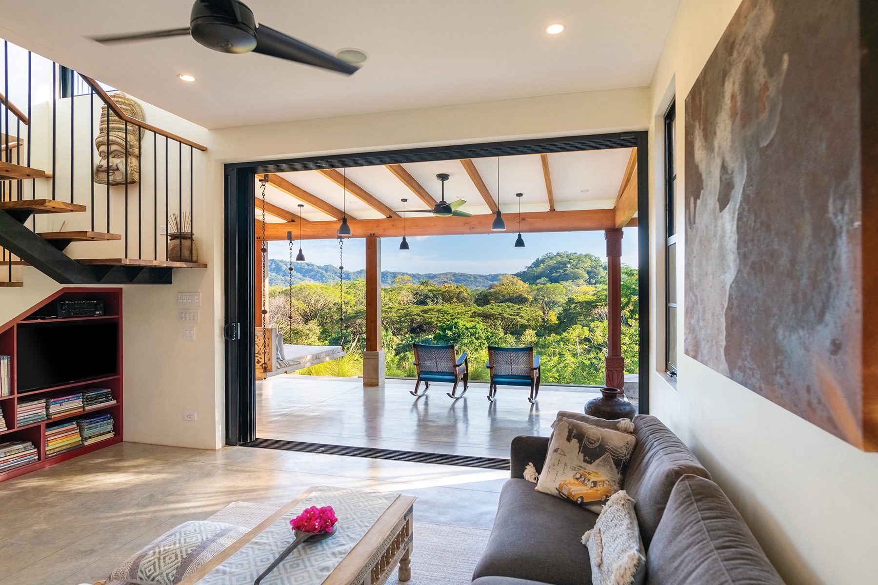 Living room and valley view — The Sanctuary Estate, Nosara, Costa Rica