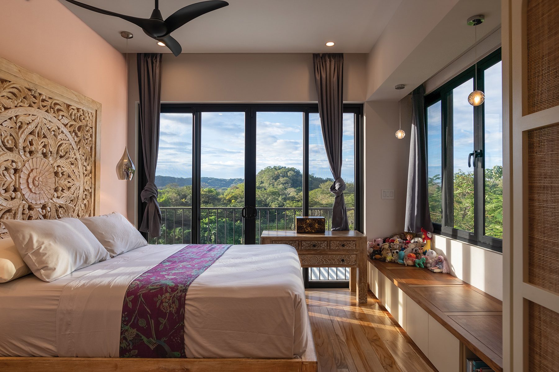 Bedroom window bench valley view — The Sanctuary Estate, Nosara, Costa Rica